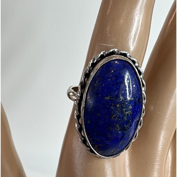 Lapus blue semi precious gemstone ring size 8.5 stamp 925 silver plated handmade - Picture 2 of 4